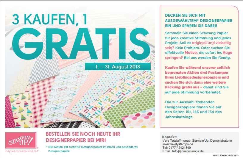 Aktion mit Gratis Designerpapier bis 31.08.2013