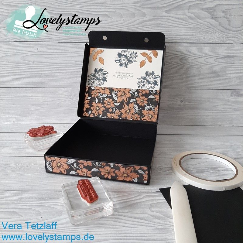 elegante Box in Schwarz mit Kupfer Designerpapier