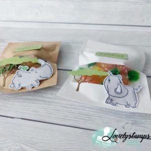 Geschenktüten mit Sichtfenster mit stempelset Echte Einhörner von Stampin Up und Schild Hab dich tierisch lieb