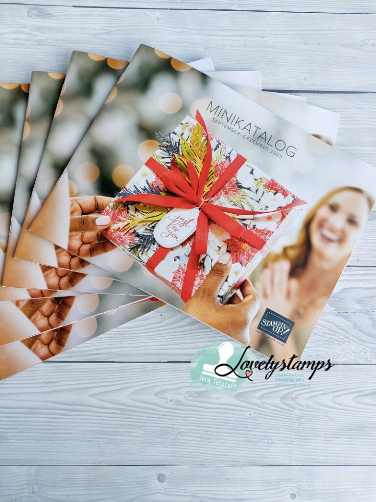 Der neue stampin'Up! Minikatalog September bis Dezember 2025. Auf dem Cover ist ein Geschenkabgebildet passend zu Weihnachten