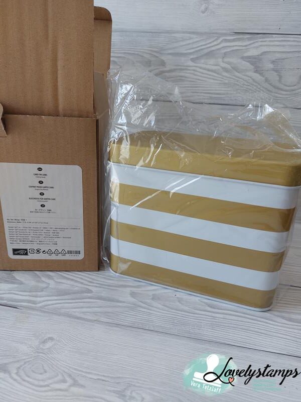Blechdose Gold weiß gestreift für Karten